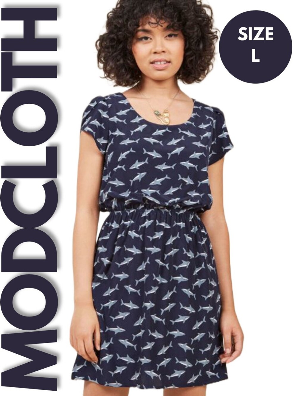 ModCloth Oh My Gosh A-Line Shark Print Dress